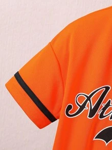 青少年男孩字母印花短袖棒球運動套裝球衣和短褲 2件套