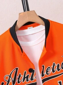 青少年男孩字母印花短袖棒球運動套裝球衣和短褲 2件套