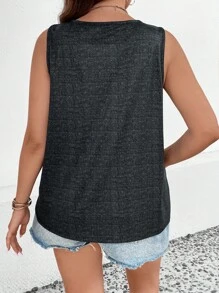 SHEIN LUNE Plus Slogan Graphic Tank Top - Black - View 2