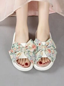 de mujeres de moda Zapatillas con pequeño con estampado de flor con lazo Decoración