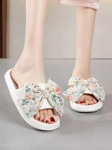 de mujeres de moda Zapatillas con pequeño con estampado de flor con lazo Decoración