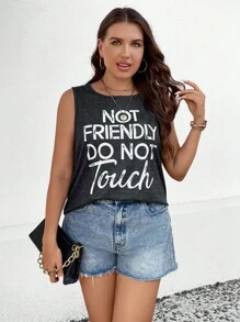 SHEIN LUNE Plus Slogan Graphic Tank Top - Black - View 3