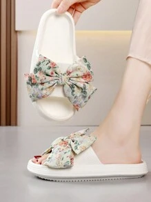 de mujeres de moda Zapatillas con pequeño con estampado de flor con lazo Decoración