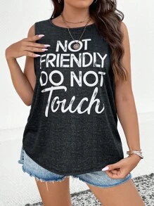 SHEIN LUNE Plus Slogan Graphic Tank Top - Black - View 4