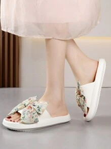 de mujeres de moda Zapatillas con pequeño con estampado de flor con lazo Decoración