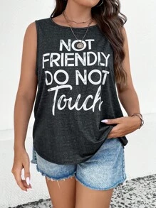 SHEIN LUNE Plus Slogan Graphic Tank Top - Black - View 5