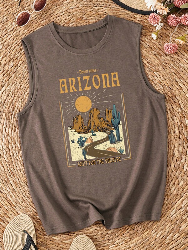 INAWLY Top cu imprimeu Sun & Cactus Desert Vibes ARIZONA WAIT FOR THE SUNRISE Tricouri grafice Topuri pentru femei