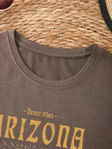 太阳和仙人掌印花背心 沙漠氛围 ARIZONA WAIT FOR THE SUNRISE 图案 T 恤 女式上衣 - 摩卡棕 - 查看 3