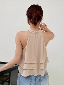DAZY Business Casual Plain Sleeveless Blouse For Women Going Out Tops - Apricot - View 2