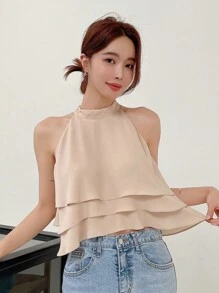 DAZY Business Casual Plain Sleeveless Blouse For Women Going Out Tops - Apricot - View 3
