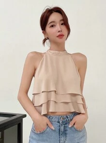 DAZY Business Casual Plain Sleeveless Blouse For Women Going Out Tops - Apricot - View 5