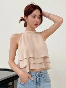 DAZY Business Casual Plain Sleeveless Blouse For Women Going Out Tops - Apricot - View 6