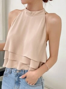 DAZY Business Casual Plain Sleeveless Blouse For Women Going Out Tops - Apricot - View 7