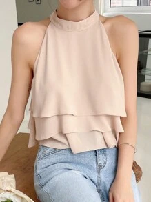 DAZY Business Casual Plain Sleeveless Blouse For Women Going Out Tops - Apricot - View 9