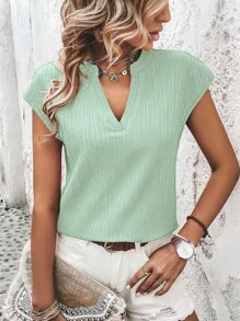 SHEIN LUNE 缺口領蝙蝠袖襯衫 - 薄荷綠 - 查看 1