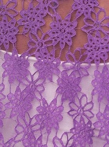 SHEIN Privé 開門襟短款蕾絲夾克 - 紫色 - 查看 7