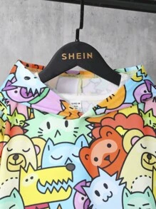 SHEIN Tween Boy 休閒連帽印花針織衫 - 彩色 - 查看 3