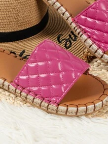 Dép trượt một băng chần bông cho nữ, Dép đế phẳng màu hồng nóng bỏng cho kỳ nghỉ ngoài trời - Màu Hồng Tươi - Xem 3