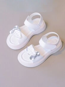 Girls Bow & Leaf Decor Comfortable Fashion Ankle Strap Sandals For Summer - White - View 1