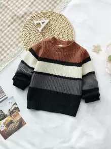 SHEIN Chàng trai trẻ Khối màu Đồ đan Ribbed Áo len - Nhiều màu - Xem 1