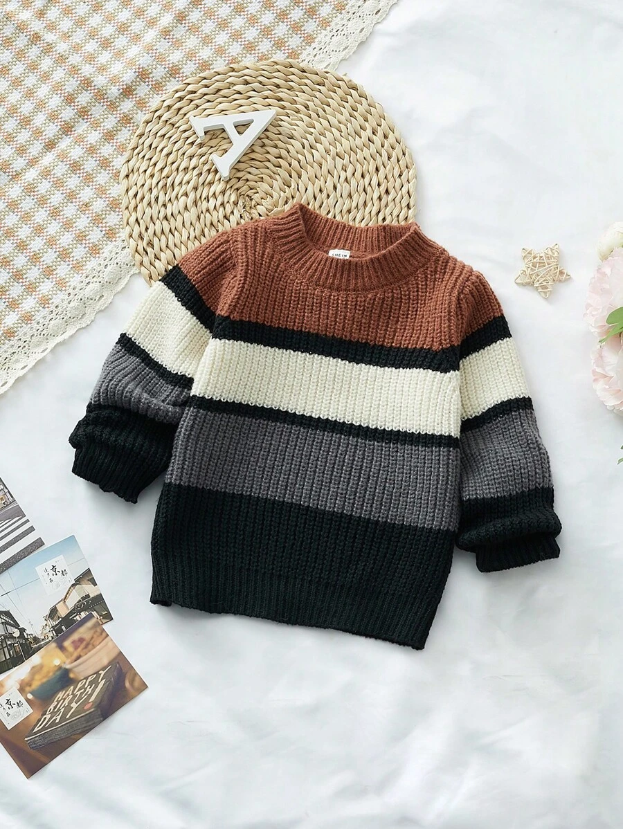 SHEIN Chàng trai trẻ Khối màu Đồ đan Ribbed Áo len - Nhiều màu - Xem 1