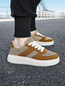 Boys Two Tone Lace Up Front Comfortable Sporty Skate Shoes For Outdoor - Coffee Brown - View 4