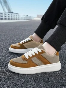 Boys Two Tone Lace Up Front Comfortable Sporty Skate Shoes For Outdoor - Coffee Brown - View 5