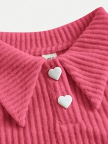 SHEIN Tank Tops & Camis Bé Gái Gân đan Nút phía trước màu trơn Giải trí - Màu Hồng Tươi - Xem 4