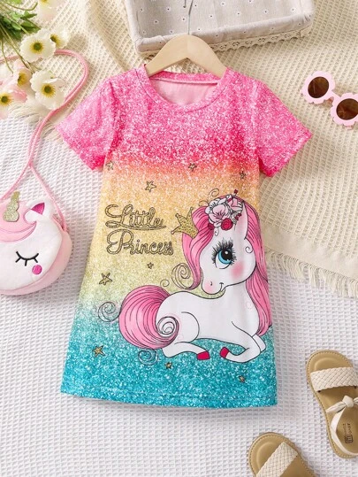 SHEIN Young Girl Unicorn & Letter Graphic Tee Dress