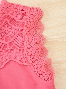 SHEIN 小女童拼接水溶蕾絲背心上衣 - 粉色 - 查看 3