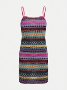 SHEIN Đầm Gái Tương phản ràng buộc In chữ V Giải trí - Nhiều màu - Xem 1