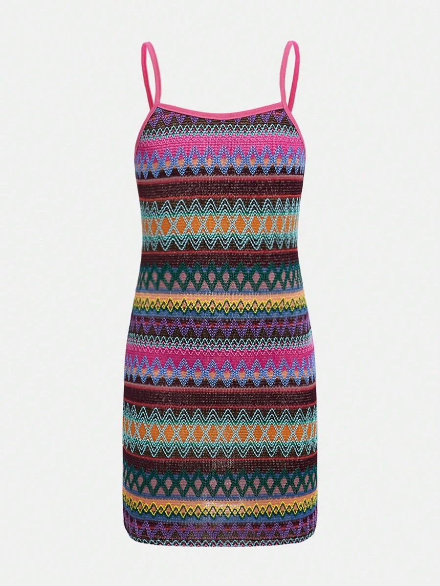 SHEIN Đầm Gái Tương phản ràng buộc In chữ V Giải trí - Nhiều màu - Xem 1