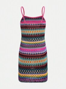 SHEIN Đầm Gái Tương phản ràng buộc In chữ V Giải trí - Nhiều màu - Xem 2