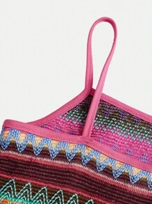 SHEIN Đầm Gái Tương phản ràng buộc In chữ V Giải trí - Nhiều màu - Xem 3