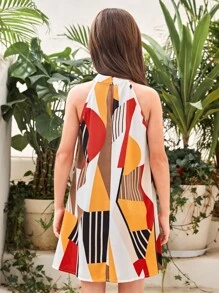 SHEIN Đầm Gái Nút Hình học Chắp vá Boho - Nhiều màu - Xem 2