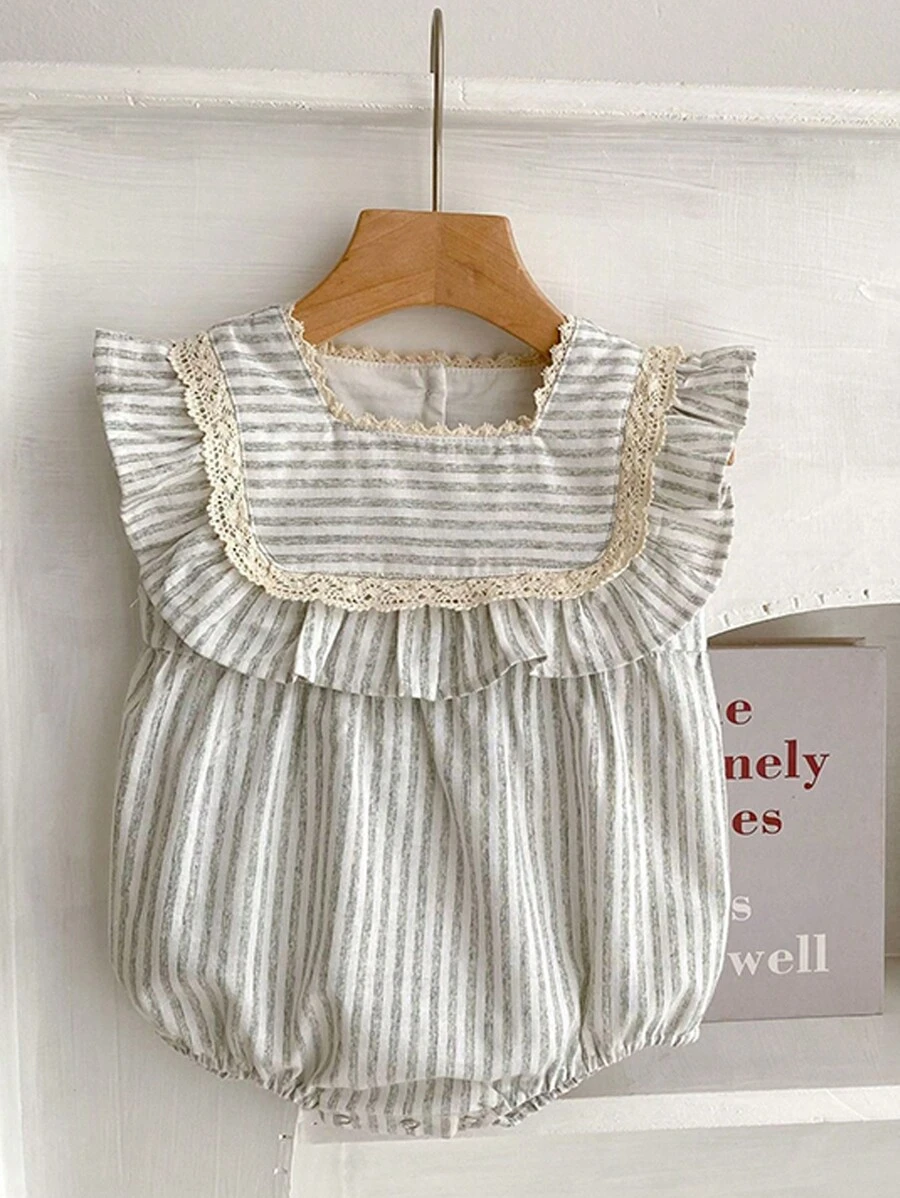 Hàn Quốc Mùa hè Không tay Lỏng lẻo Kẻ sọc Áo liền quần chặt Đối với Trẻ sơ sinh - Nhiều màu - Xem 1
