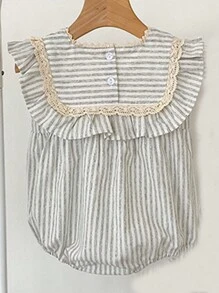 Hàn Quốc Mùa hè Không tay Lỏng lẻo Kẻ sọc Áo liền quần chặt Đối với Trẻ sơ sinh - Nhiều màu - Xem 2