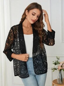SHEIN Clasi Khăn quàng Mở Mặt trước Ren áo Không có áo Top Cami - màu đen - Xem 1