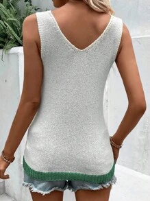 SHEIN LUNE Áo len nữ vest In chữ V Giải trí - Màu Xám nhạt - Xem 2