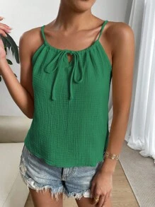 SHEIN Privé Tie Front Cami Top - Green - View 4