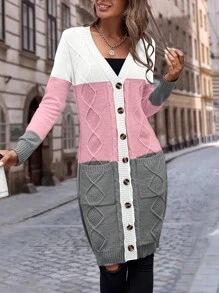 EMERY ROSE Colour Block Button Front Cardigan - Multicolor - View 3