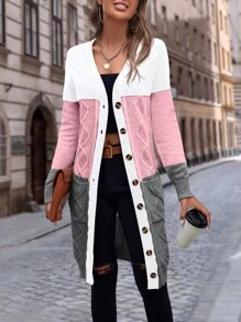 EMERY ROSE Colour Block Button Front Cardigan - Multicolor - View 4