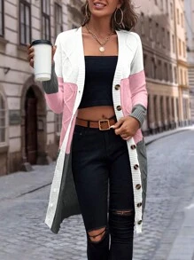 EMERY ROSE Colour Block Button Front Cardigan - Multicolor - View 6