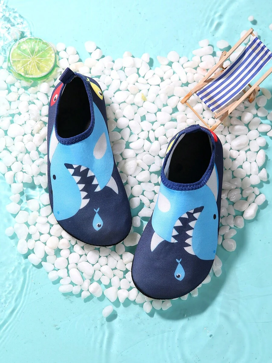 Kids Shark Pattern Round Toe Sporty Aqua Socks For Outdoor - Navy Blue - View 1