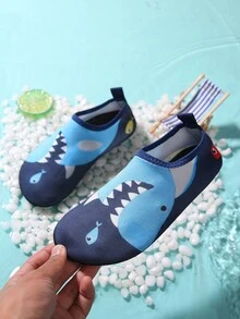 Kids Shark Pattern Round Toe Sporty Aqua Socks For Outdoor - Navy Blue - View 3