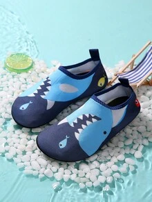 Kids Shark Pattern Round Toe Sporty Aqua Socks For Outdoor - Navy Blue - View 4