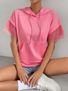 SHEIN Essnce Quần áo thể thao nữ Tương phản Mesh Dây kéo Túi màu trơn Giải trí - Hồng - Xem 1