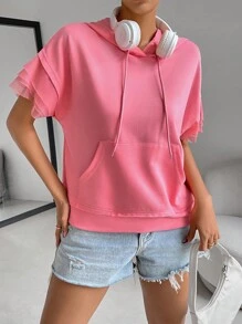 SHEIN Essnce Quần áo thể thao nữ Tương phản Mesh Dây kéo Túi màu trơn Giải trí - Hồng - Xem 3
