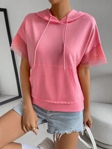 SHEIN Essnce Quần áo thể thao nữ Tương phản Mesh Dây kéo Túi màu trơn Giải trí - Hồng - Xem 4