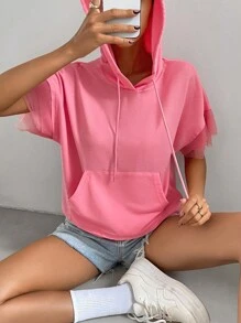 SHEIN Essnce Quần áo thể thao nữ Tương phản Mesh Dây kéo Túi màu trơn Giải trí - Hồng - Xem 6